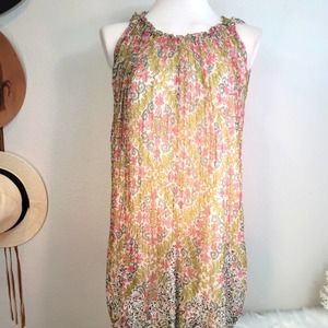 RINA DHAKA ANTHROPOLOGIE SILK EMBROIDERED & BEADED SLEEVELESS GATHERED DRESS XS